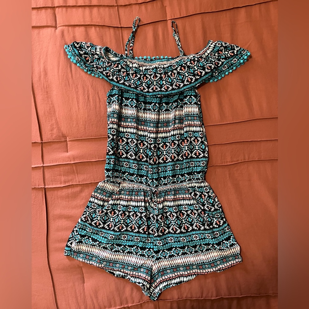 Epic Threads Size L Girls Romper - Teal and Black